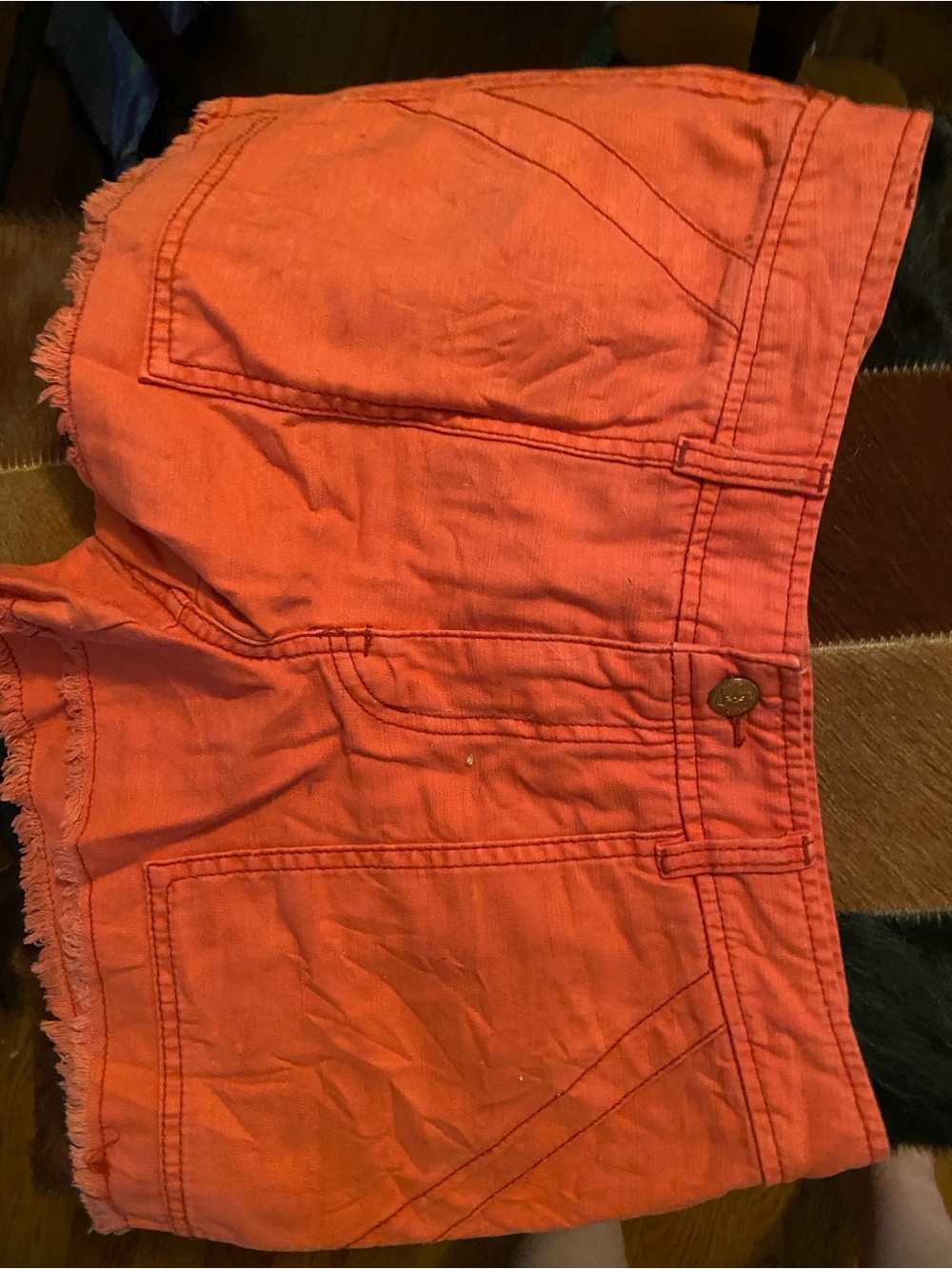 Free people Coral Orange Frayed Hem Denim shorts sz6 vintage